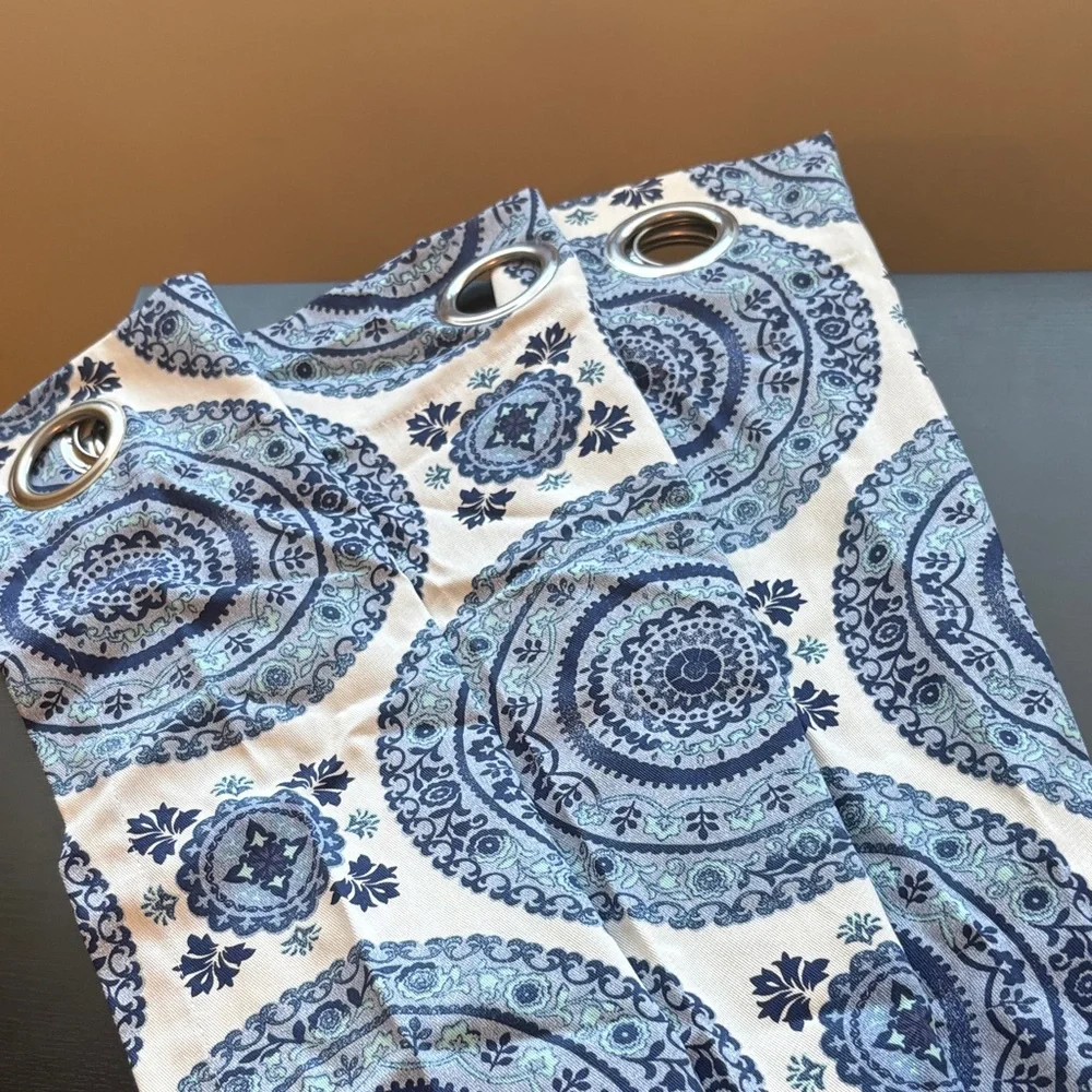 Blue and White Patterned Curtain 49” x 62”